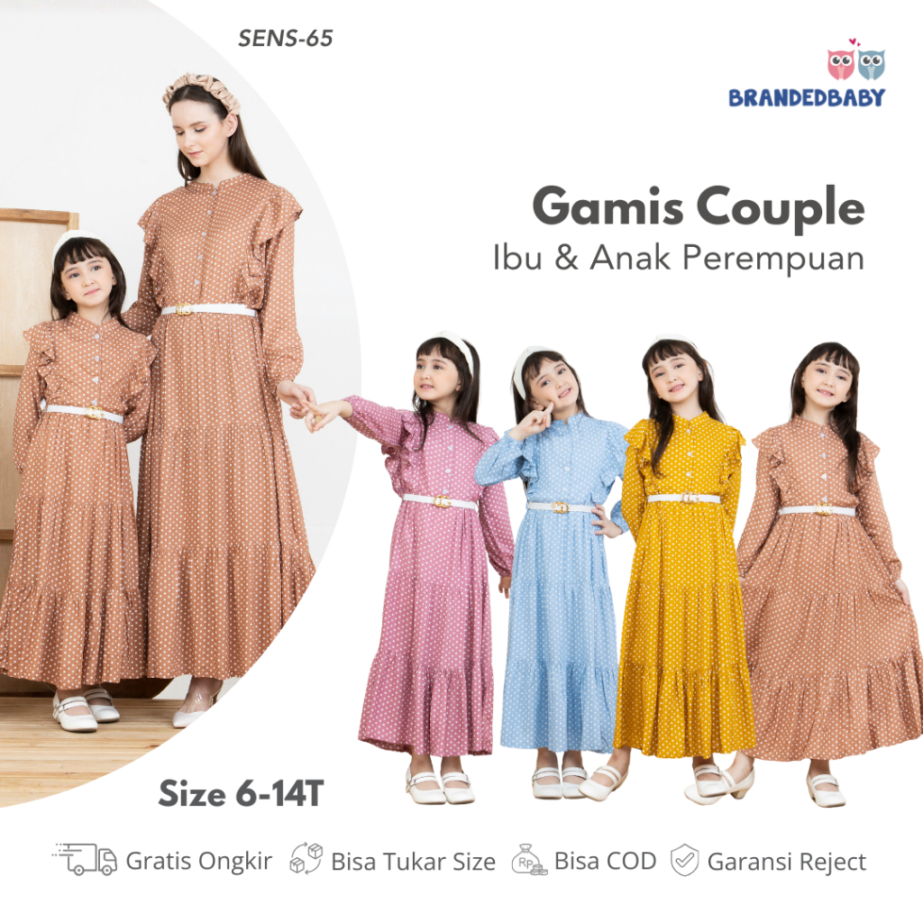 [Brandedbaby] Gamis Anak Perempuan Couple Ibu Dan Anak Gratis Belt Ikat Pinggang Gamis Wanita Polkad