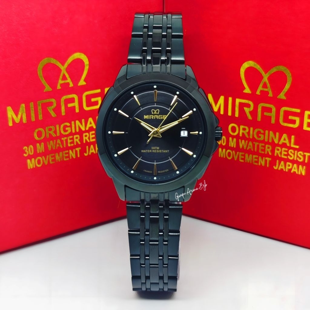 MIRAGE JAM TANGAN FASHION WANITA STAINLESS STEEL FULL HITAM 8833BRP-L ORIGINAL