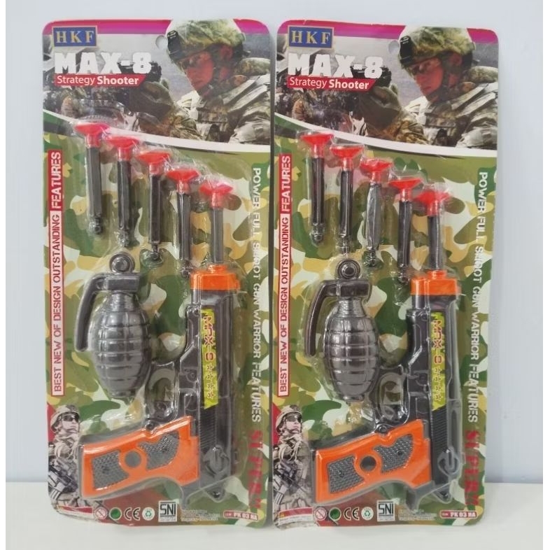Mainan Pistol MAX- 8 mainan Tembakan + granat + 5 peluru nempel kaca