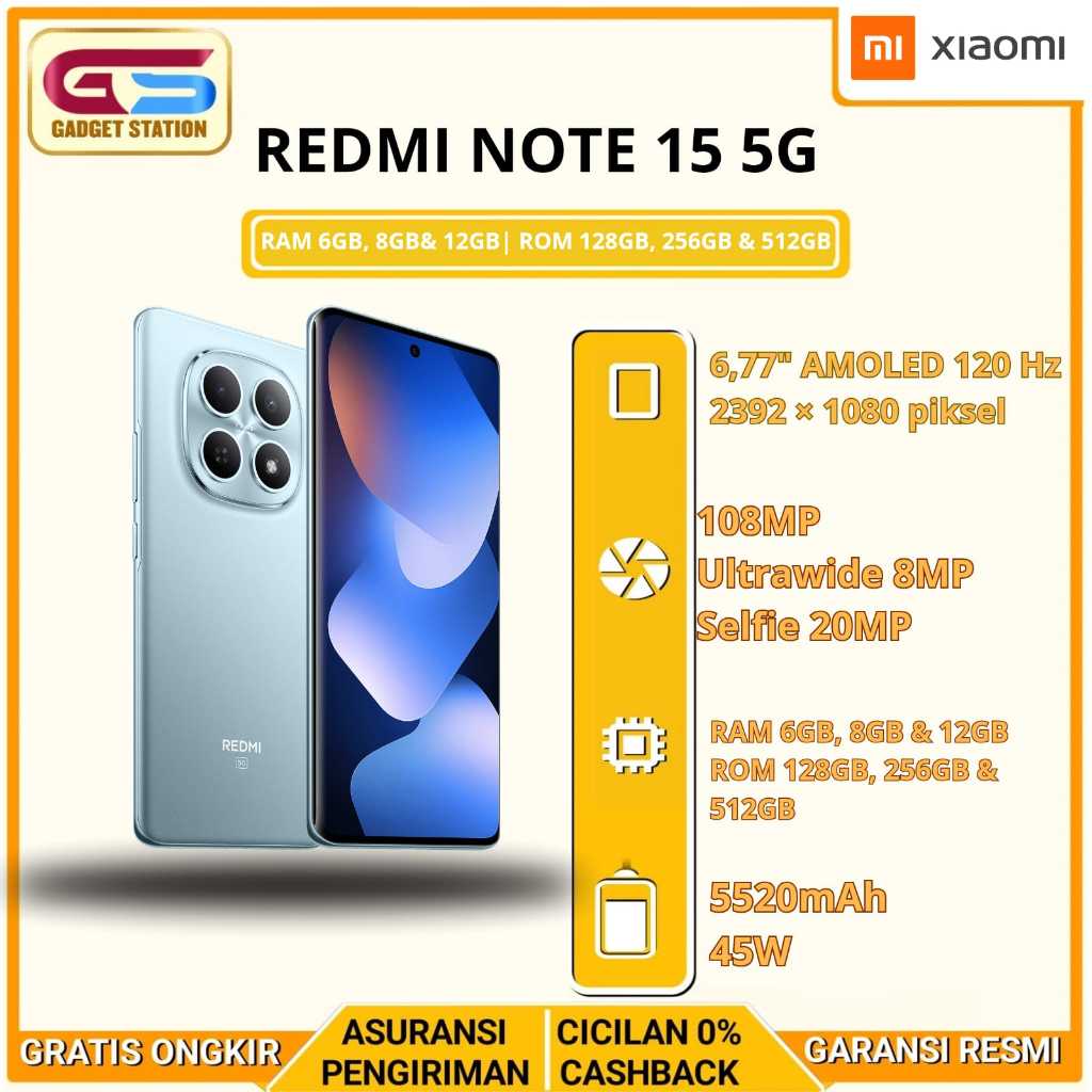 XIAOMI REDMI NOTE 15 5G NFC RAM [8GB] ROM [128GB & 256GB] Garansi resmi Indonesia