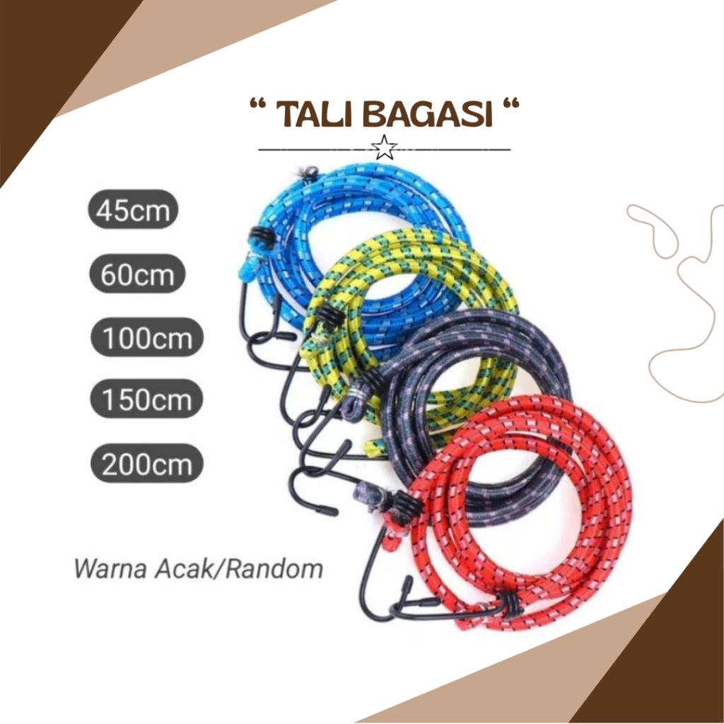 Tali Bagasi Motor Tali Karet Pengikat Barang Motor Ukuran 1 1,5 2 Meter Elastis Dengan Pengait Kawat