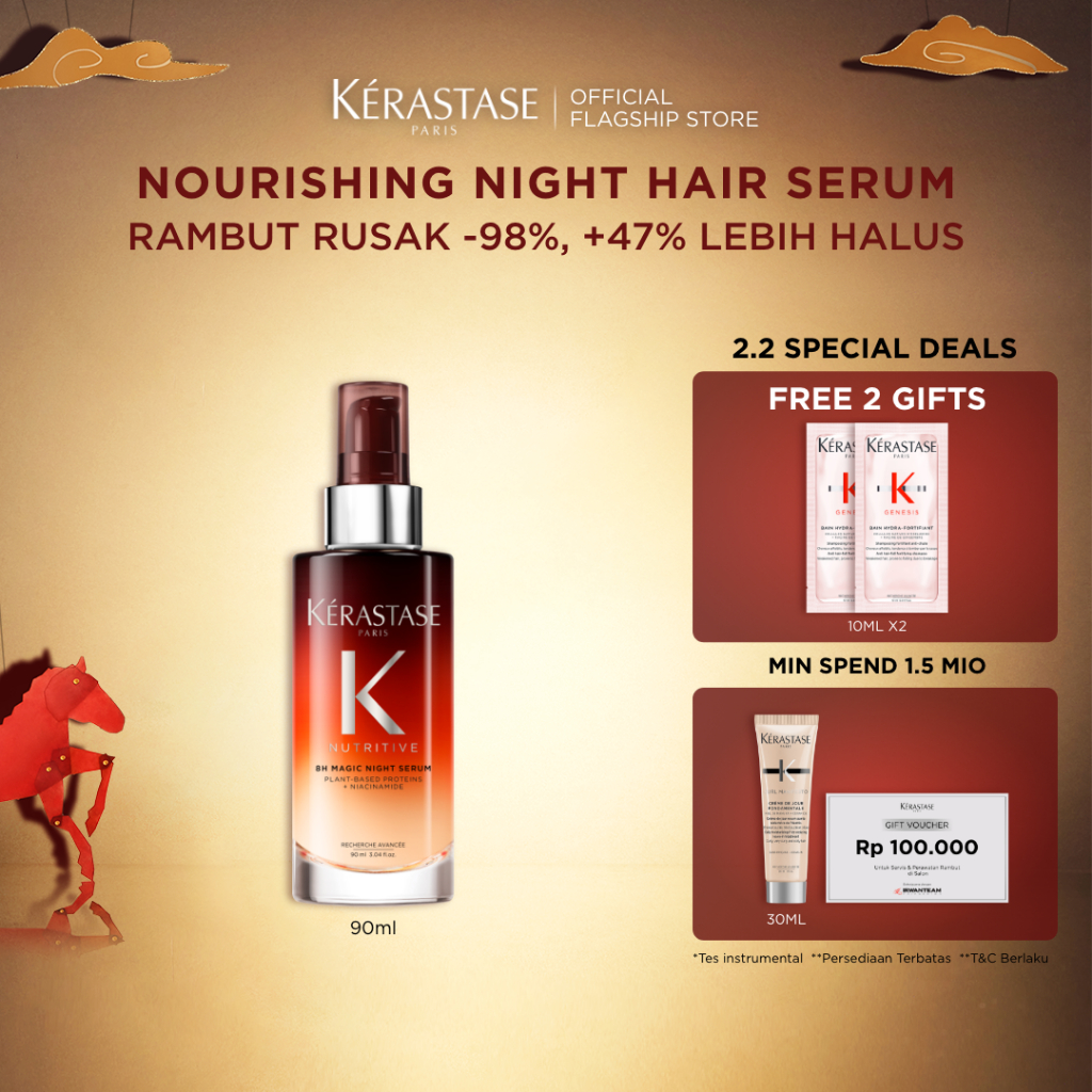 Kerastase 8H Magic Night Hair Serum 90ml - Serum Rambut Malam Hari untuk Menutrisi Rambut Kering & M