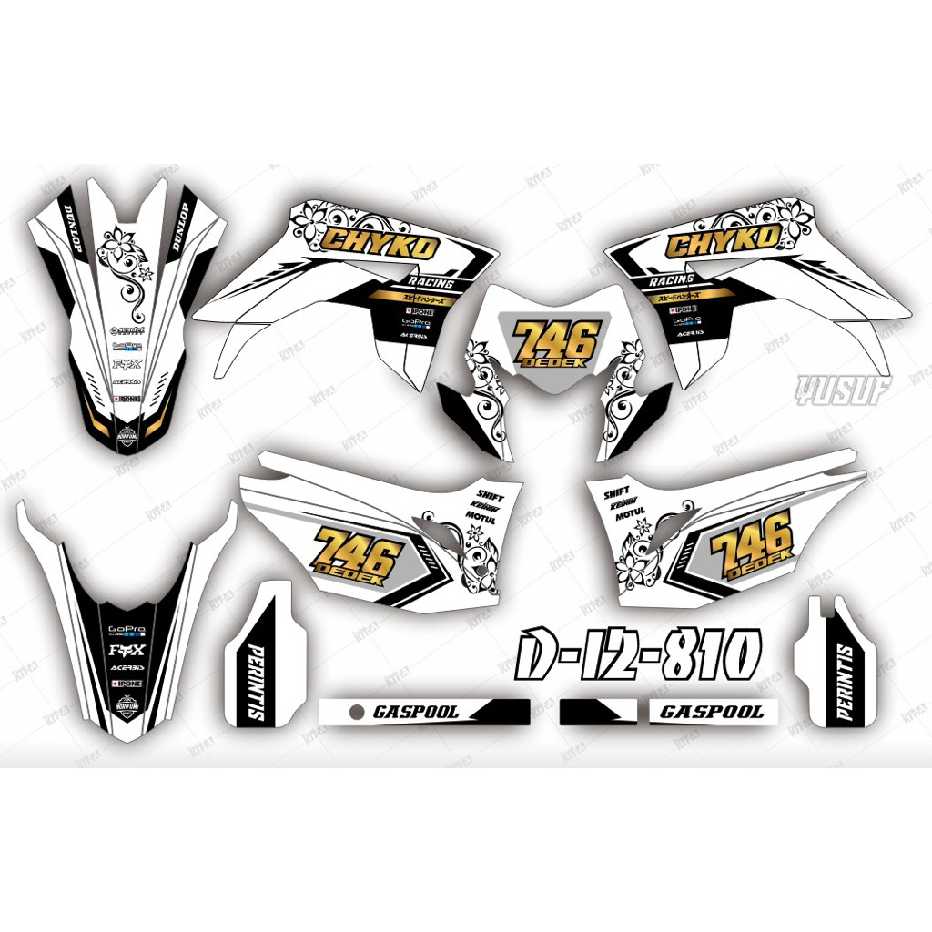 STIKER DECAL SUPERMOTO CRF 150L 102 RACING PUTIH HITAM