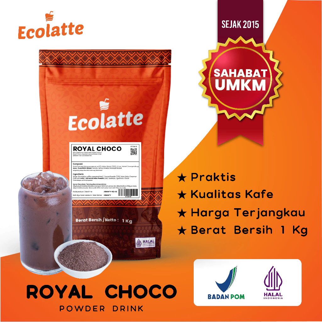 Ecolatte Royal Choco Premium Powder Drink 1kg - Mudah dan Praktis - Bahan Berkualitas - Mudah Larut 