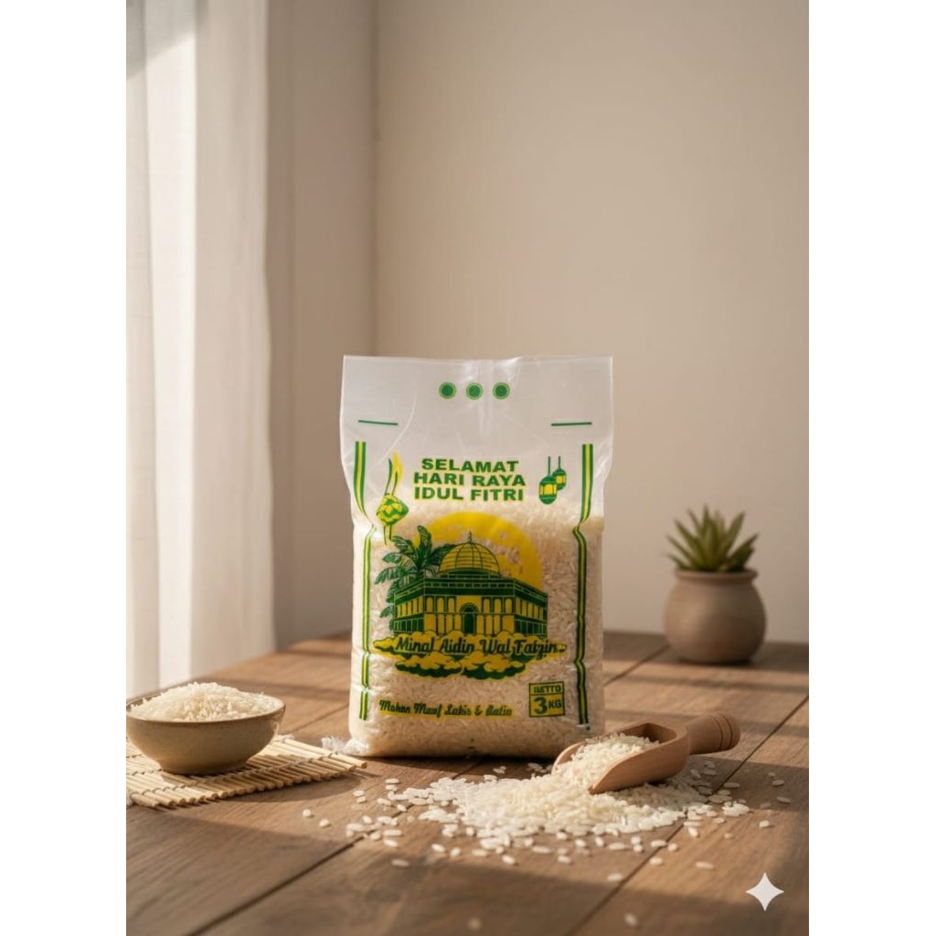 PLASTIK BERAS KEMASAN ZAKAT FITRAH GAMBAR AL AQSO 3 KG