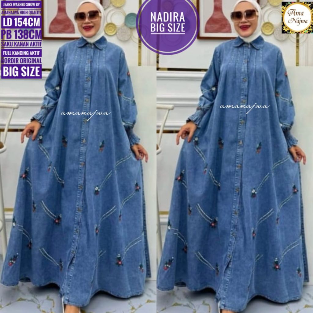 Nadira Big Size Gamis Jeans Jumbo LD 154 Original By Amanajwa