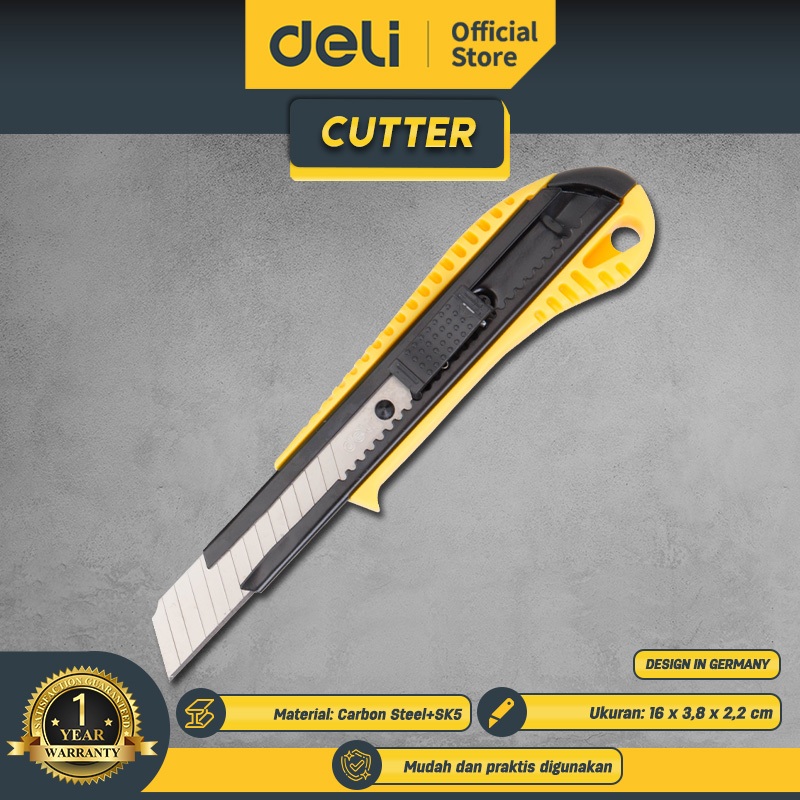 Deli Tools Cutter / Cutter 18mm #18mm,Size 155*43mm #YELLOW