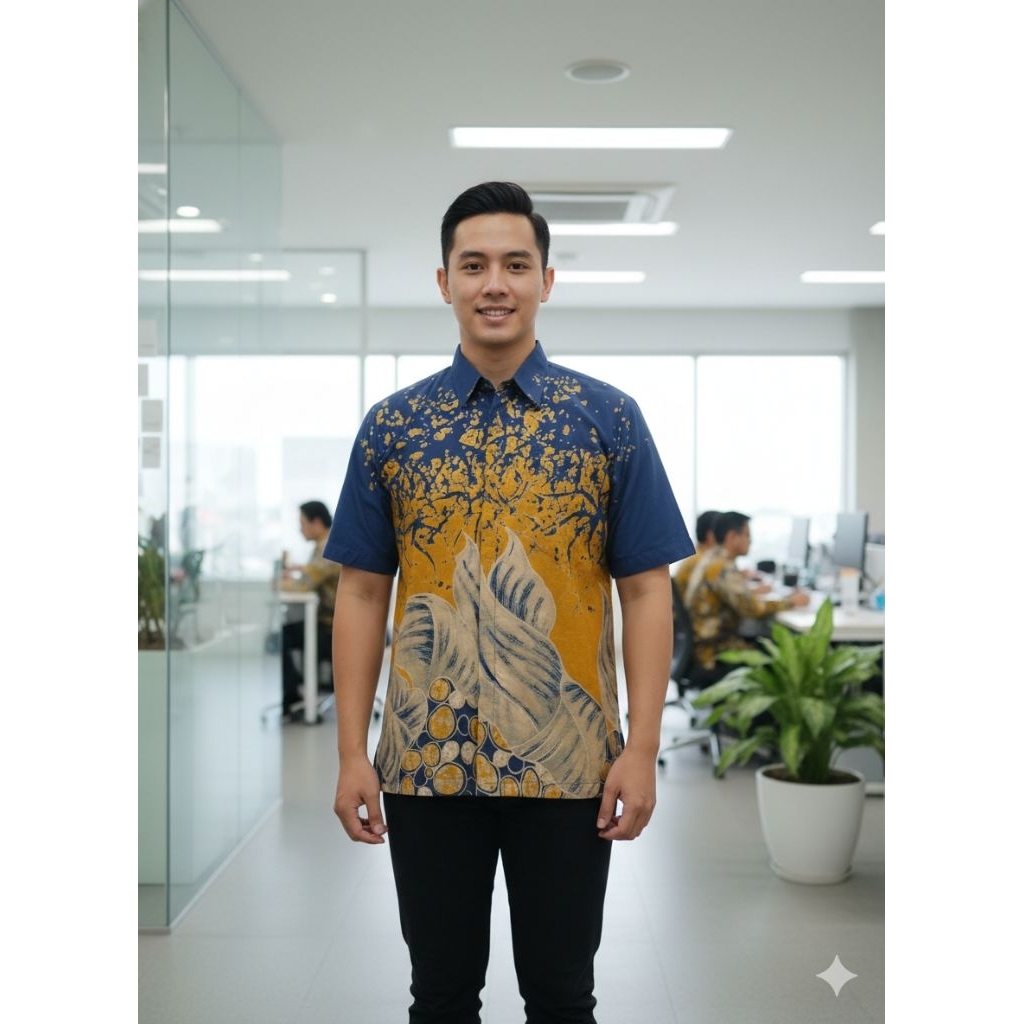 Motif ADARAWA KUNING kemeja batik pria lengan pendek