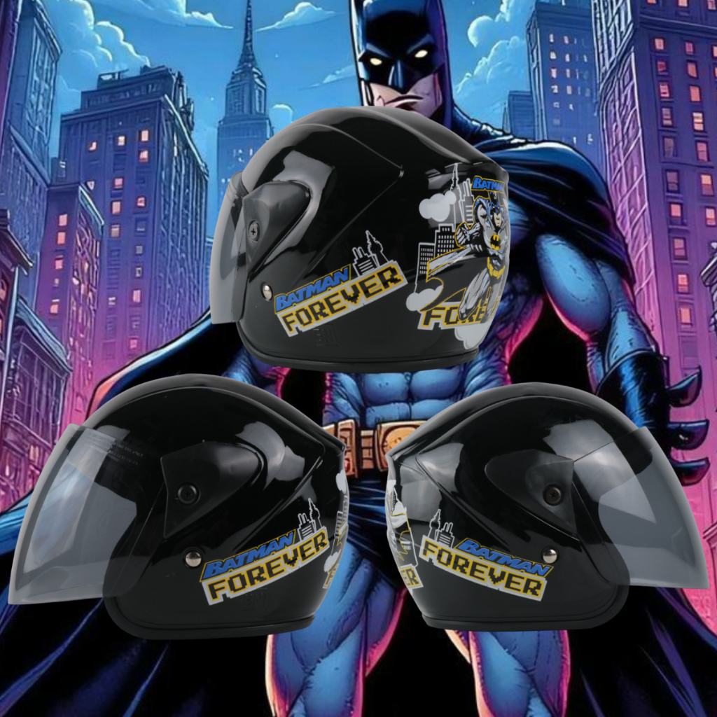 Helm Anak Kecil Balita Usia 2 3 4 5 Tahun SNI Motif Batman Hitam Kaca Smoke