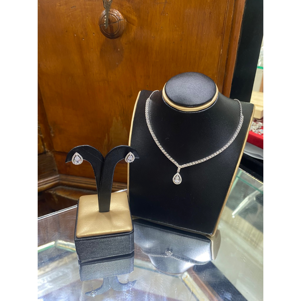 Set koye + anting silver 925 solitaire