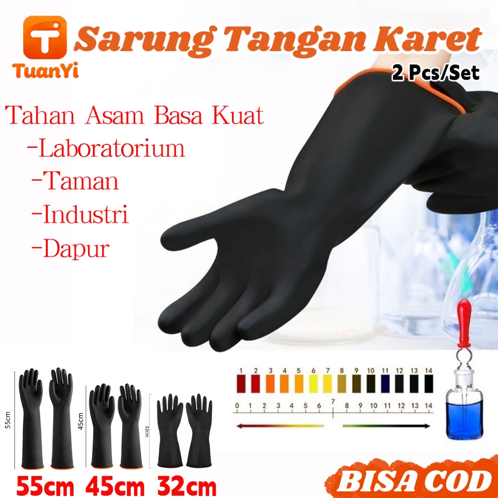 Sarung Tangan Karet Tahan Asam Basa Kuat - Untuk Bahan Kimia Keras (Asam Nitrat 65%, NaOH 40%), Lapi