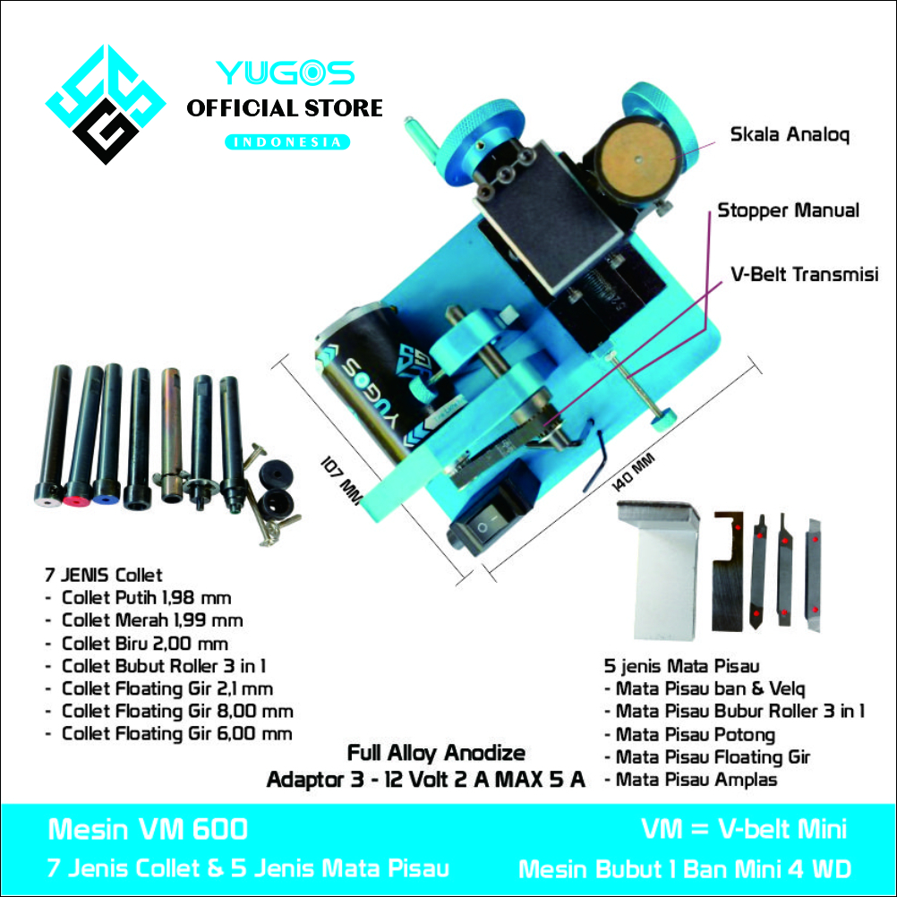 Mesin Bubut Mini 4 Wd 1 ban VM 600 YUGOS Development
