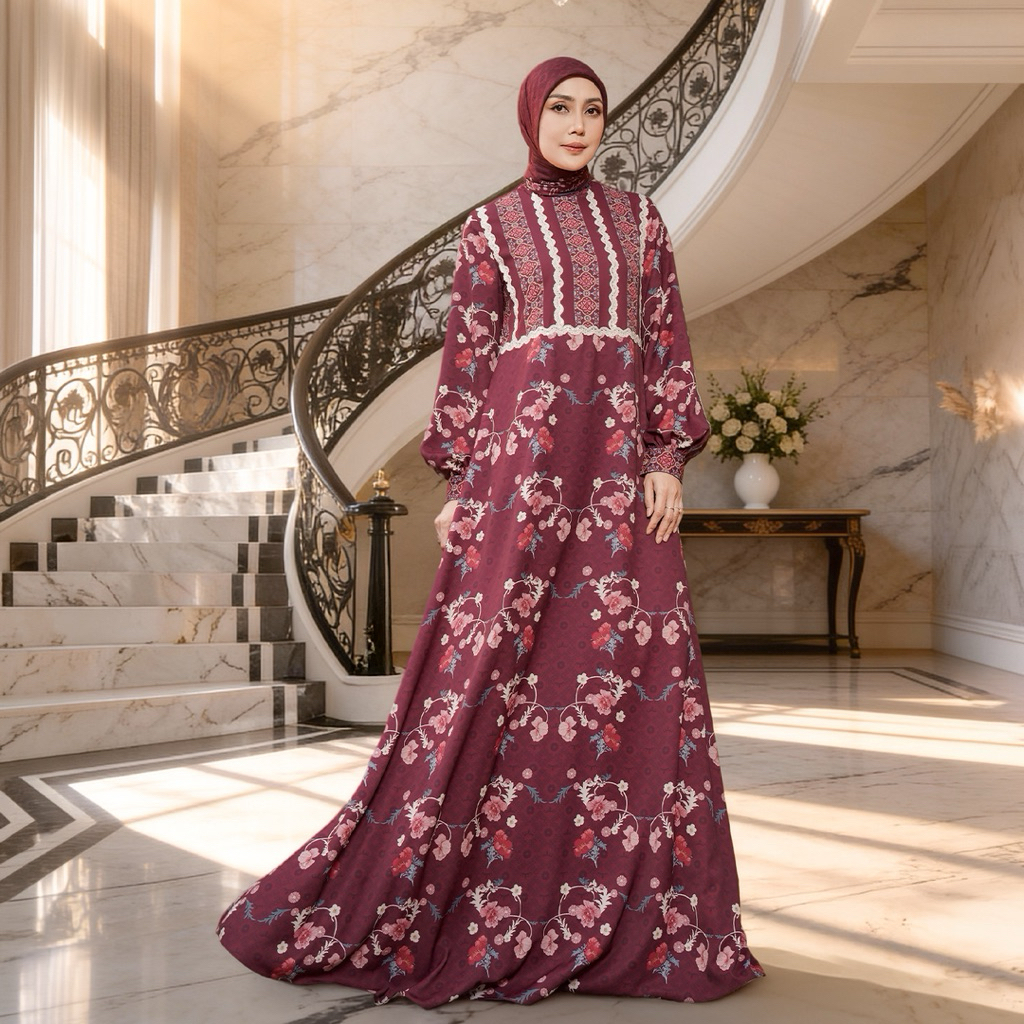 Mandjha Raya Collection Elyse Dress by Ivan Gunawan - Gamis warna burgundy Original by Ivan Gunawan