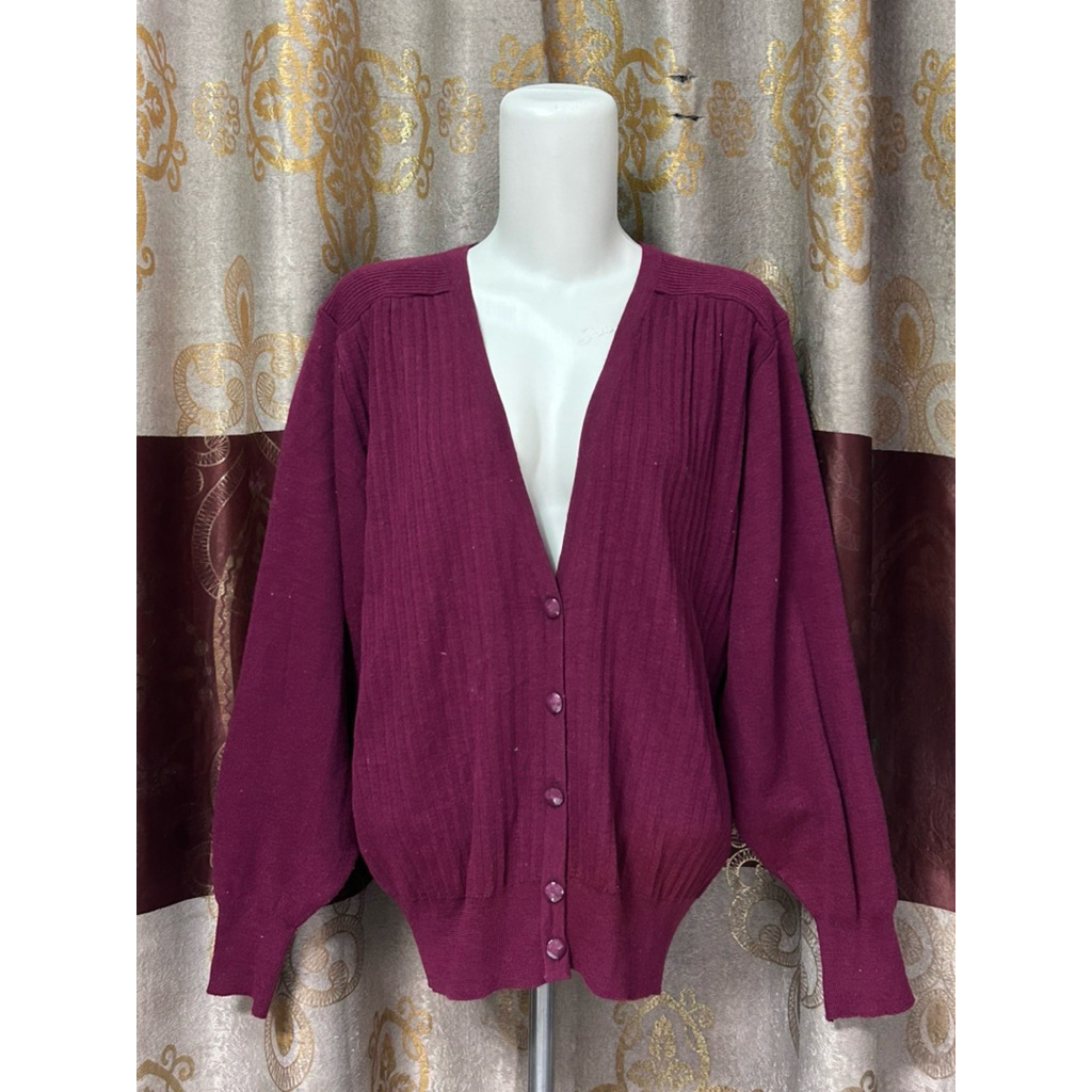 preloved cardigan rajut knit wanita lengan balon warna burgundy / baju atasan outer berkancing styli