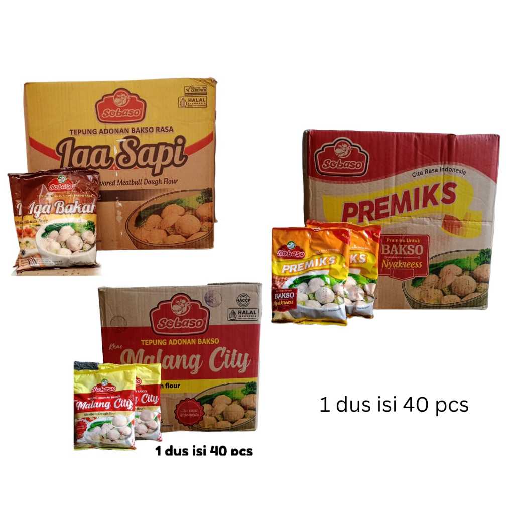 SOBASO Tepung Adonan Bakso 250 gr 1 dus 40 pcs Empuk Kenyal (Nyakress, Iga bakar, Malang City)
