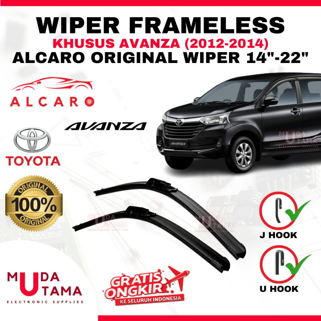 Wiper Frameless AVANZA 2012 s/d 2014 Original Alcaro - Sapu Kaca AVANZA - Wiper AVANZA Frameless - W
