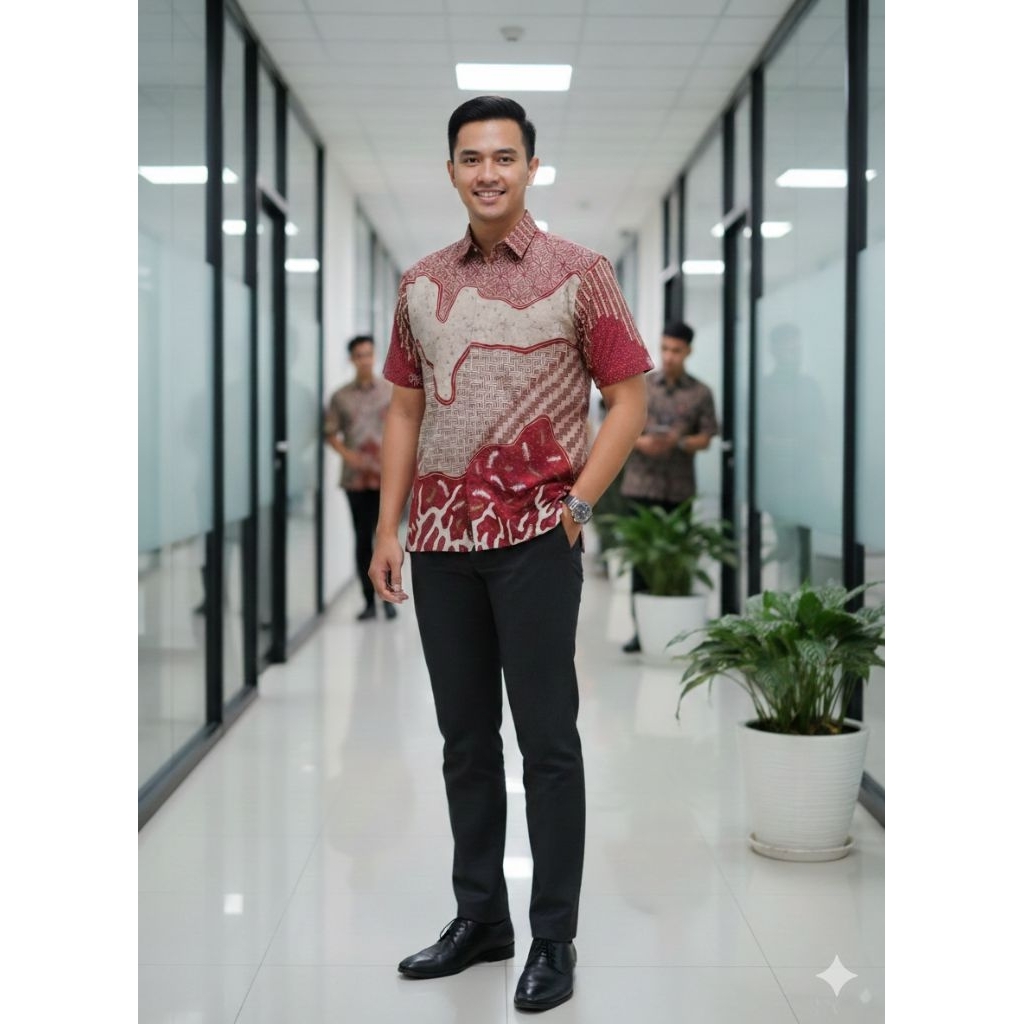 HEM KINARA maron kemeja batik pria lengan pendek