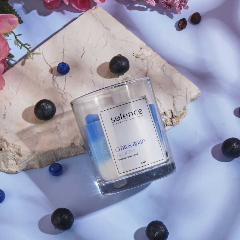 Solence Aromatherapy Candle | Citrus Berry Bloom | Relaksasi Aesthetic, Hadiah Unik, Souvenir, dan D