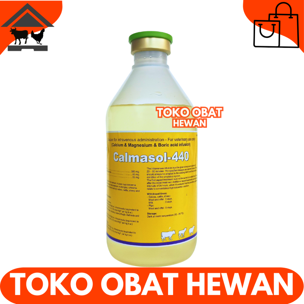 CALMASOL-440 isi 500ML INTERCHEMIE - Kalsium Infus Hewan Ternak Sapi Kambing Babi Like Calcidex Plus