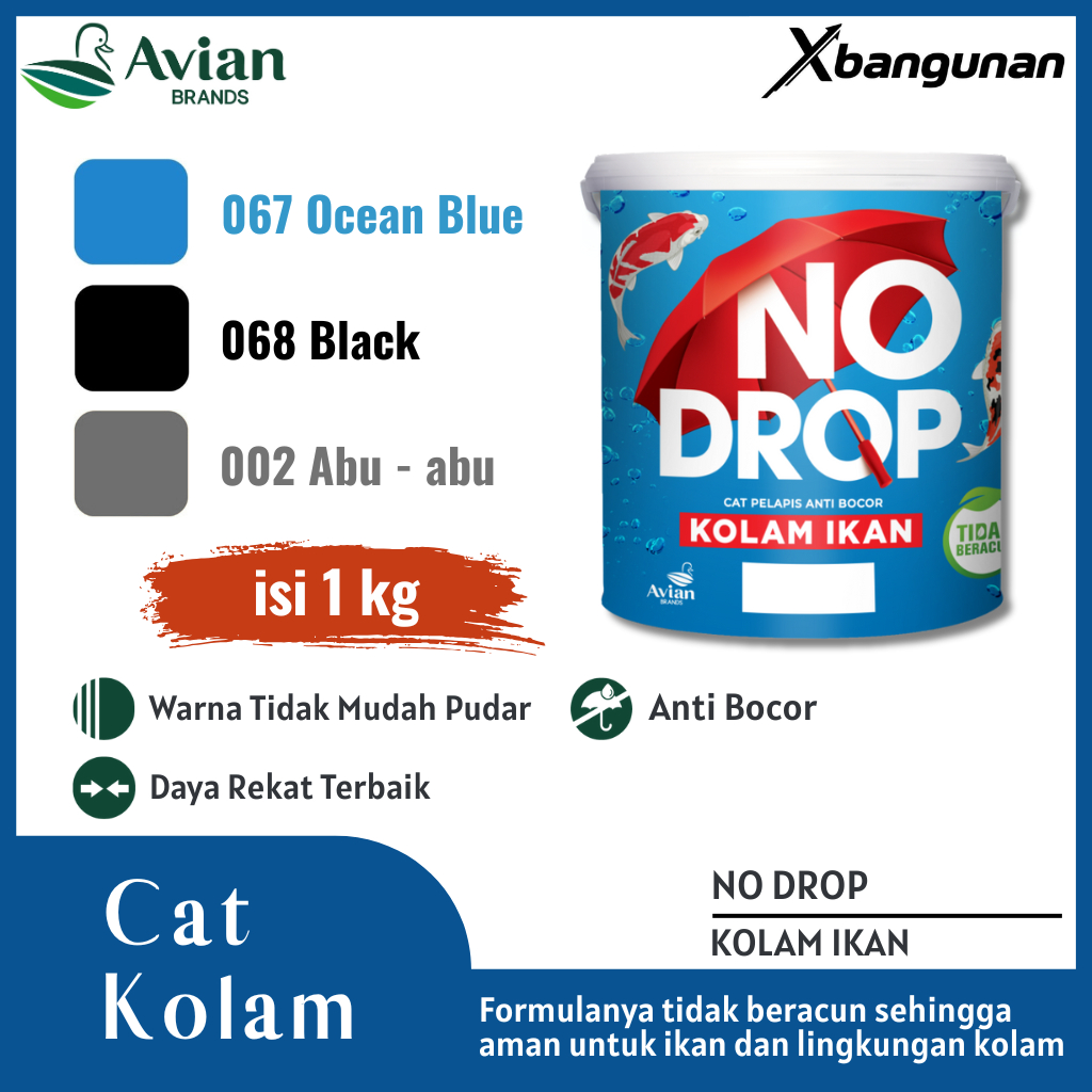 Cat pelapis anti bocor kolam ikan warna biru hitam abu-abu 1 kg ramah lingkungan
