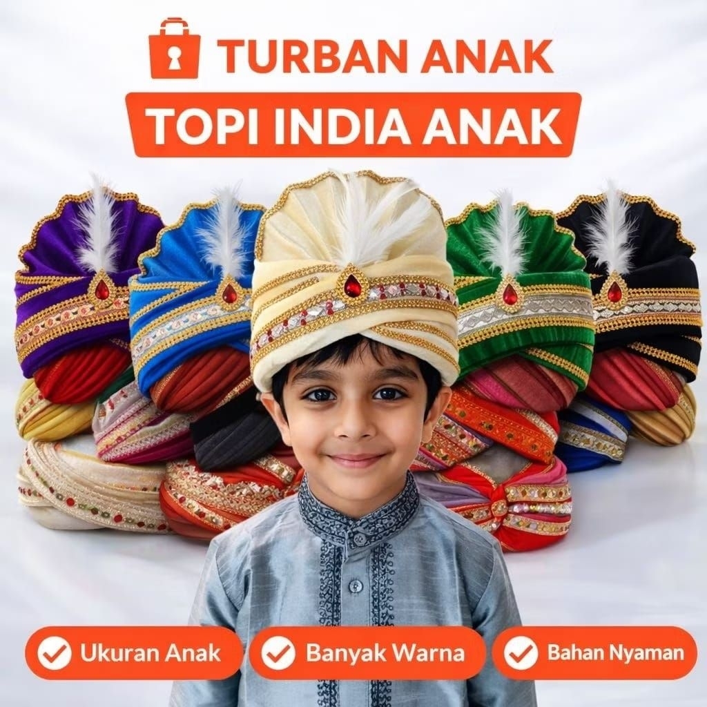 Turban Anak India / Topi India Ukuran Anak / Topi Adat India Anak Laki-laki