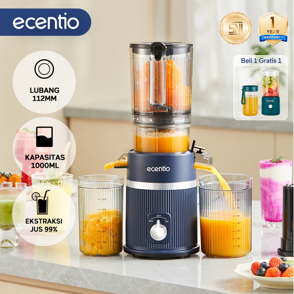 [Kapasitas besar 1000ml] ecentio Slow Juicer Blender jus Extra Big Mouth juice extractor Easy Filter