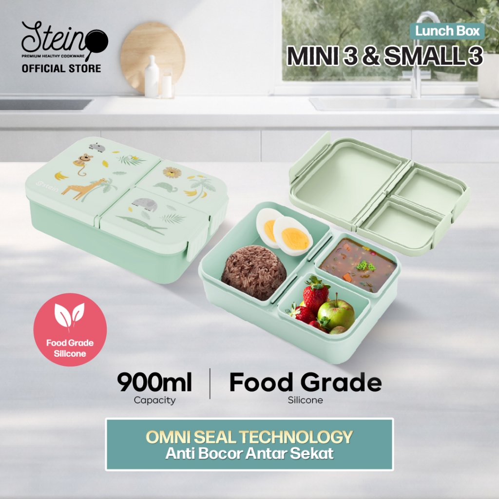 STEIN Lunch Box - Snack Box Mini/Small - Kotak Makan/Kotak Cemilan 3 Sekat 900ml
