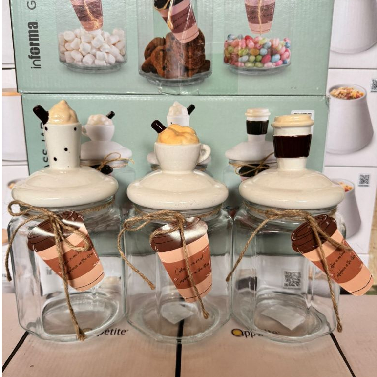 INFORMA TOPLES COFFEE GLASS JAR SET OF 3 900ml - Toples kaca tebal/Tutup kedap udara