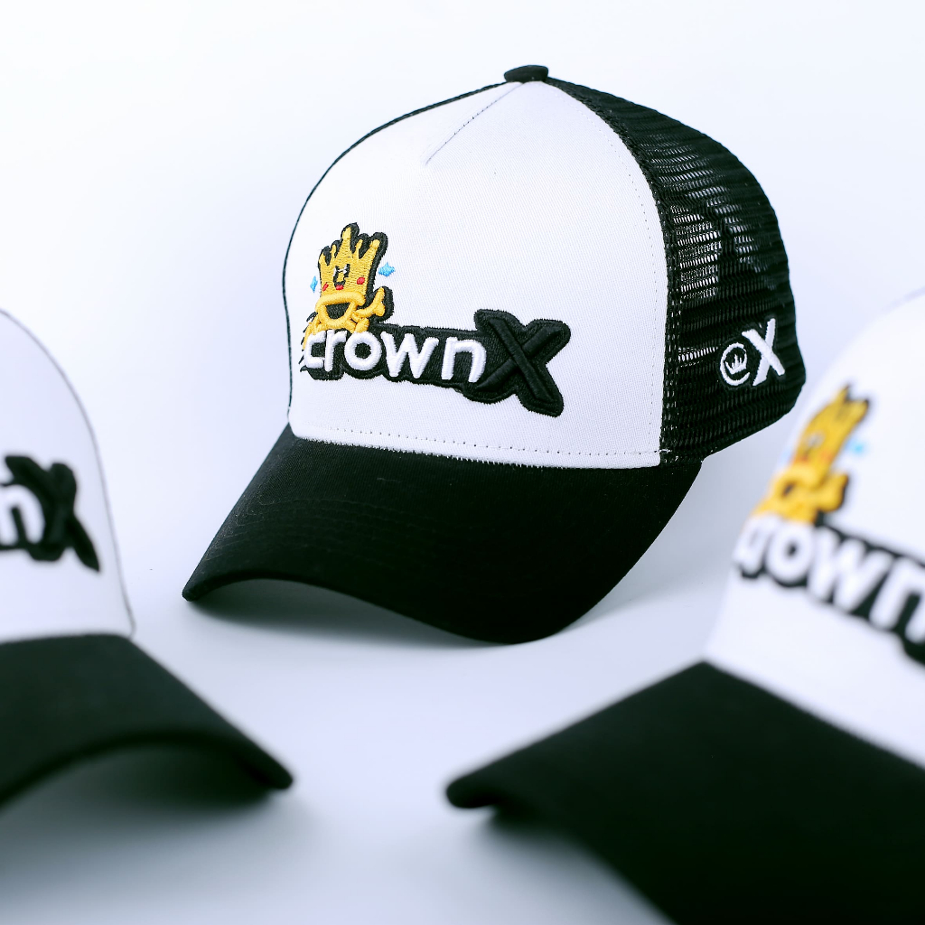 Topi Trucker Crownx – White Black | Bordir Premium | Original