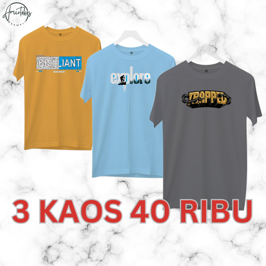 Kaos Distro 40k Dapat 3 Kaos Kaos Pria Wanita Casual  Bahan Polyester Soft 30s Dewasa