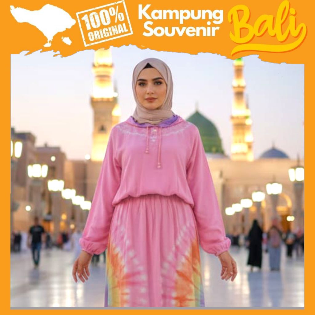 Gamis Rayon Twill Bali Tie Dye Premium Hoodie Ori Terbaru Dress Muslimah