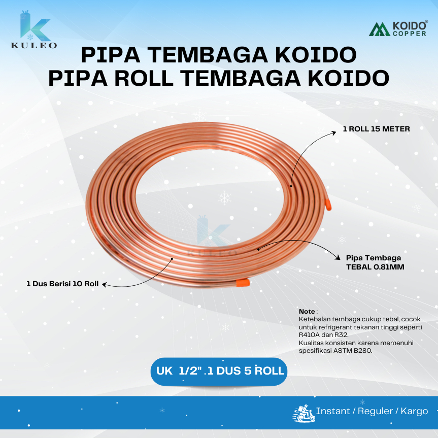 Pipa Tembaga Koido 1/2" - Pipa Tembaga Roll Koido 1/2inch 15m - Pipa Tembaga AC Koido 1/2 inch - Pip