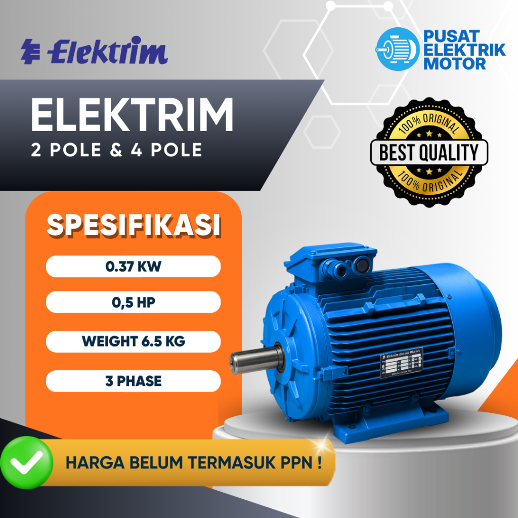 Dinamo Elektrik Motor Elektrim 0.37 KW, 0.5 HP, 3 Phase