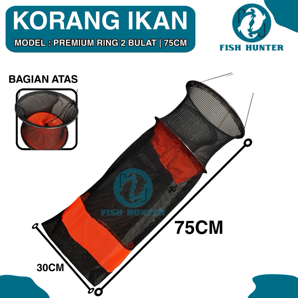 Fish hunter - KOJA IKAN MODEL DOUBLE TUTUP PENARIK 75 CM| KORANG IKAN BUBU IKAN | BERKUALITAS