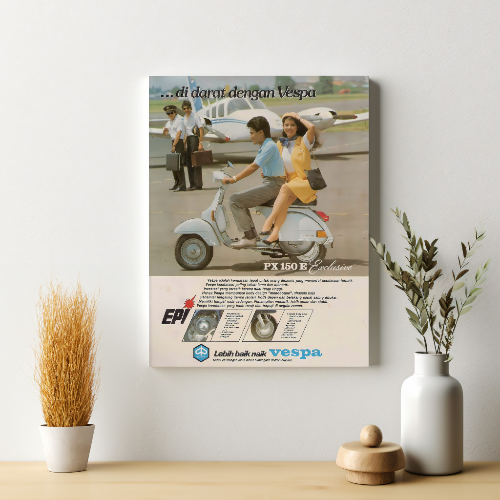 Poster Iklan Vespa Jadul HiRes Dekorasi Retro Hiasan Dinding Otomotif