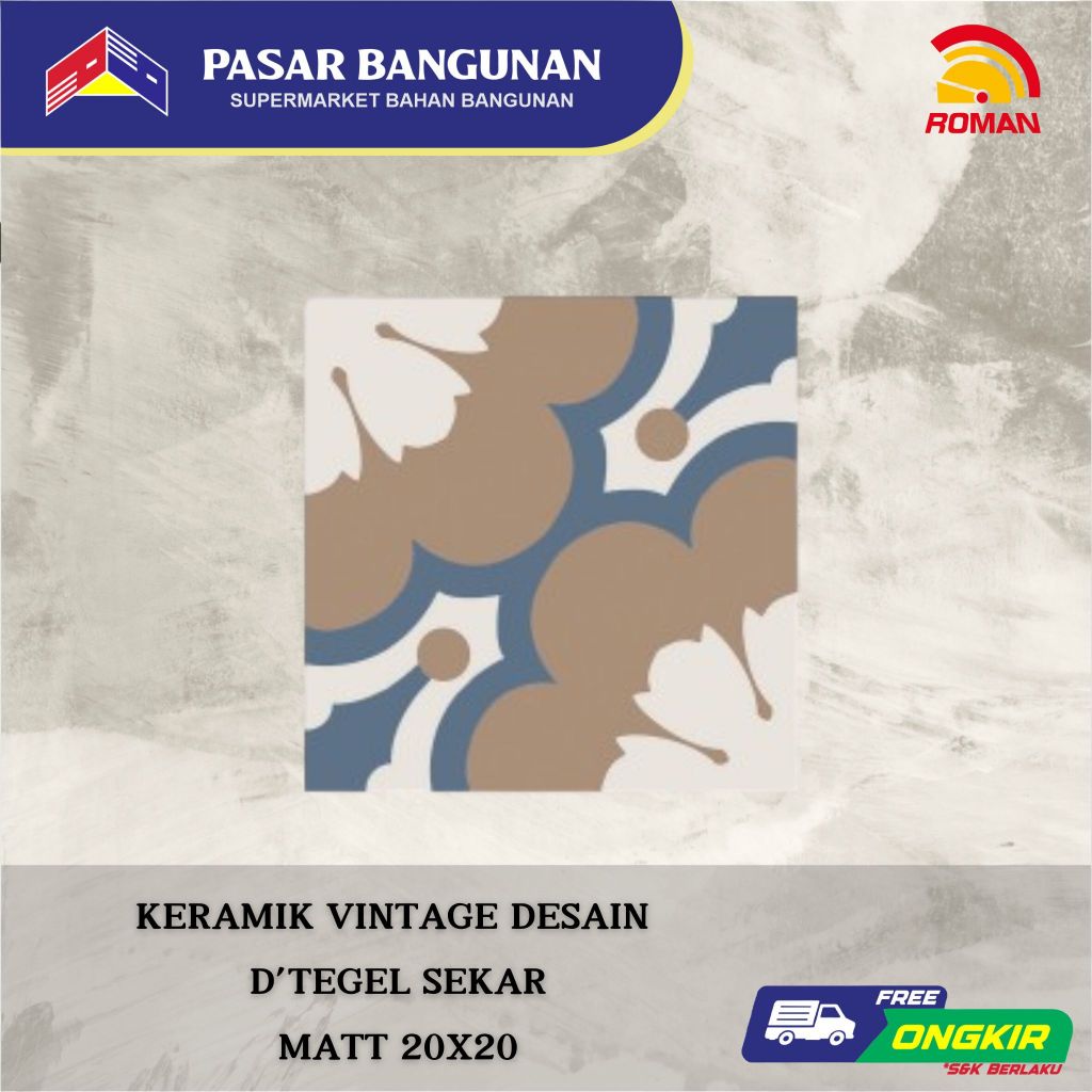Keramik Tegel Motif Vintage ROMAN d'Tegel Sekar 20x20 Grade A RPA20207016 Archipelago Series