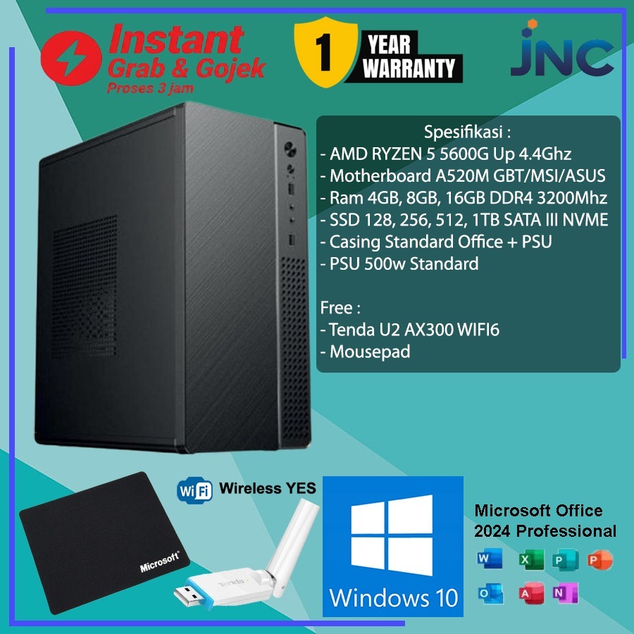 Komputer Rakitan AMD Ryzen 5 5600G Up 4,4Ghz RAM 32GB DDR4 SSD 1TB CPU