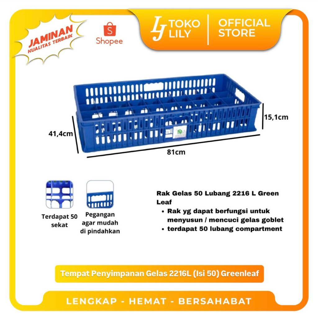 Keranjang Krat Industri Berlubang Tempat Penyimpanan Gelas Greenleaf 2216L (Isi 50)