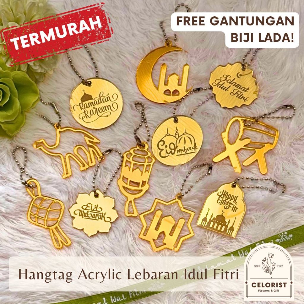 Hang Tag Acrylic Lebaran Idul Fitri | Hang Tag Lebaran Eid Mubarak Acrylic Gold | Gantungan Hampers 