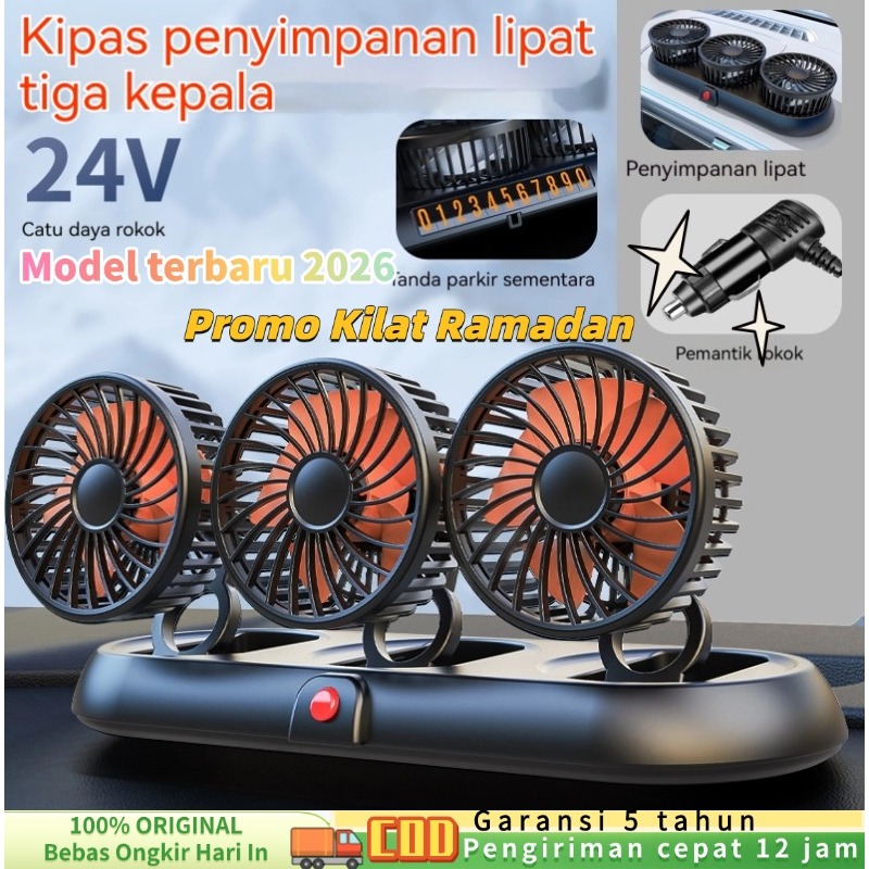DISKON BESAR Kipas Angin Mobil YUNDAI Double Cas Usb Car Fan 12-24 Volt