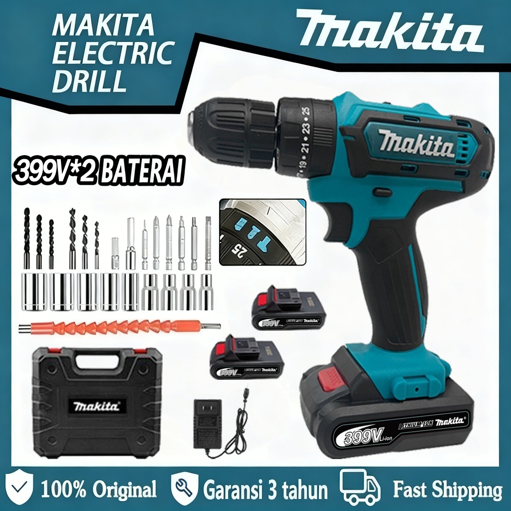 MAKITA 299V Mesin bor 2baterai cas10mm bor listrik murah bor tangan bateraibesi tembok Beton kayu - 