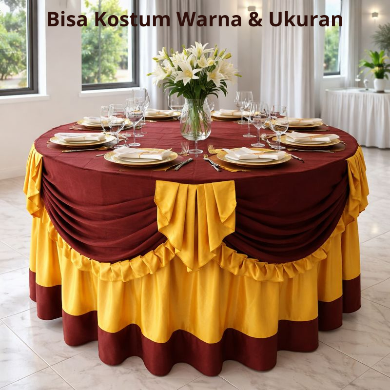 Taplak Meja Bulat Mewah - Dekorasi Meja Prasmanan Pesta Premium Kostum Warna dan Ukuran