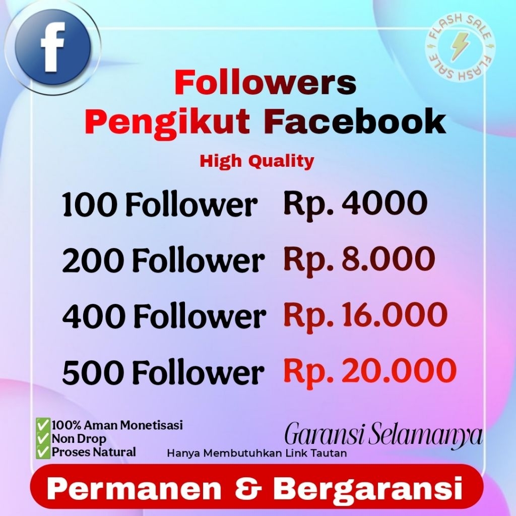 Followers Facebook Profesional Permanen | Pengikut Facebook Pro Garansi Permanen Selamanya