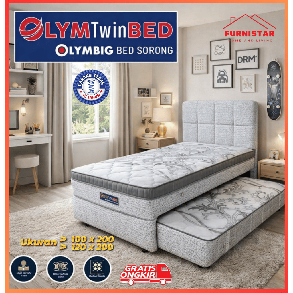 BIGLAND Mattras 2in1 PlushTop Sorong Putih 100x200 120x200cm Garansi 10 Tahun -Springbed Olym Twin B
