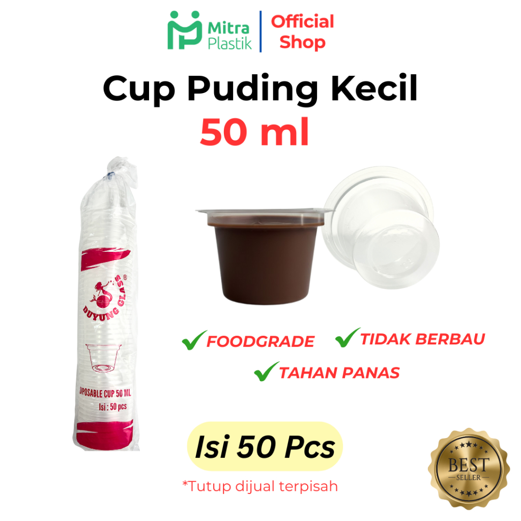 isi 50pcs Cup Puding Plastik Kecil 50ml Gelas Wadah Puding Bening