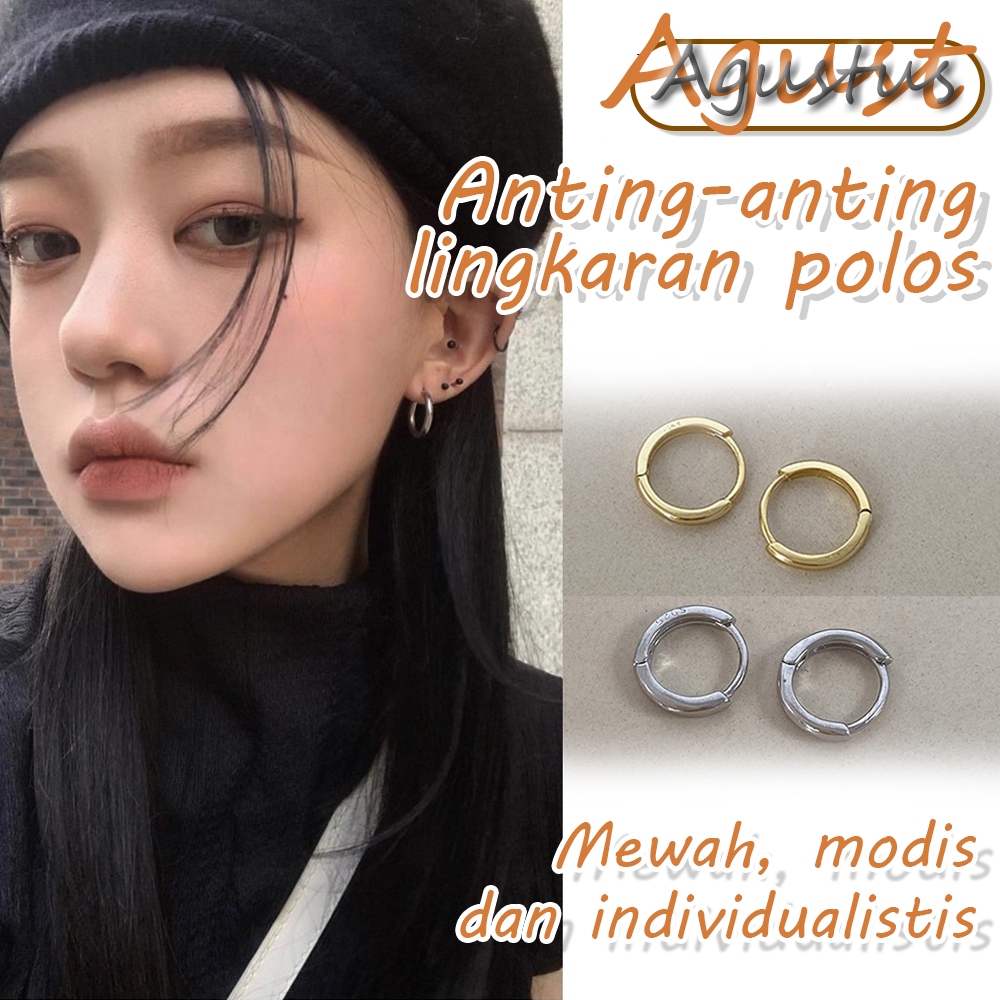 Jarum perak 925 Tindik telinga, kancing telinga polos, klip telinga melingkar, cincin tulang telinga