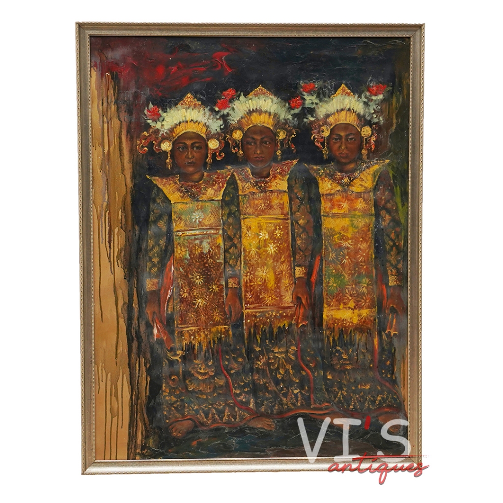 Lukisan Anton Huang Tiga Penari Bali Oil On Canvas Antik Kuno
