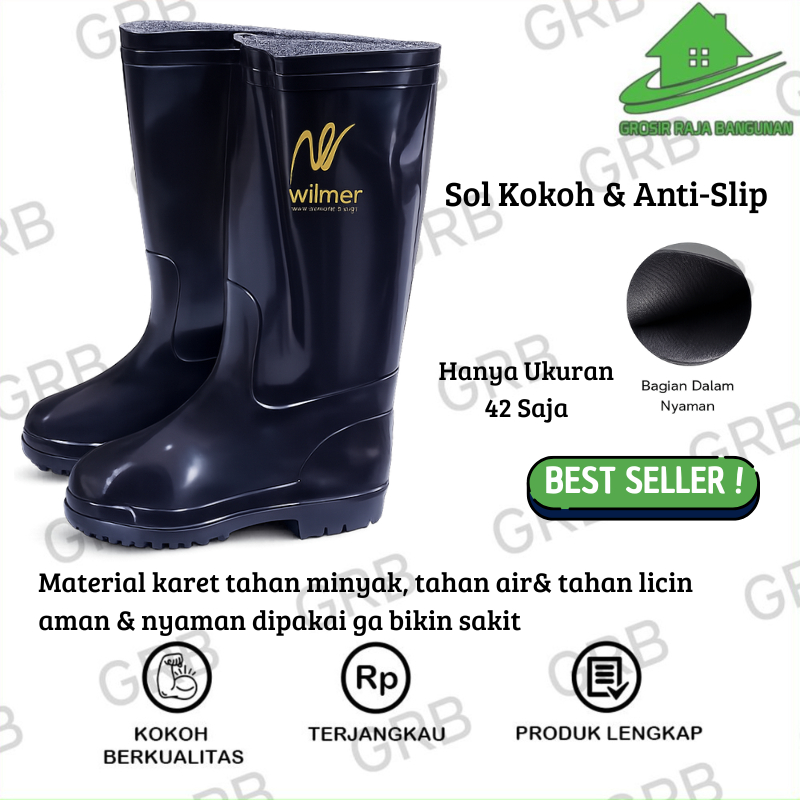 Sepatu Boots Pria Hitam Karet Proyek Sepatu Boot WILMER Tinggi Karet Sepatu boots Safety Tahan Air