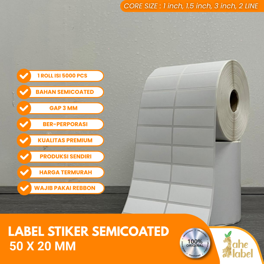 LABEL BARCODE 50x20 mm SEMICOATED STIKER LABEL 50x20mm 5000 PCS