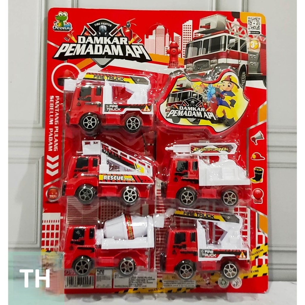 Mainan Anak Truk Damkar Pemadam Kebakaran Fireman Truck Pull Back 5Pcs Oct6349